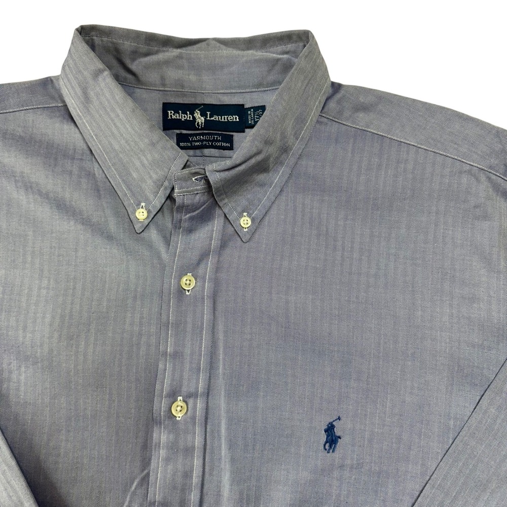 VTG Ralph Lauren Yarmouth Dress Shirt Men's XL 17.5 36/37 Blue 100% Cotton Pony